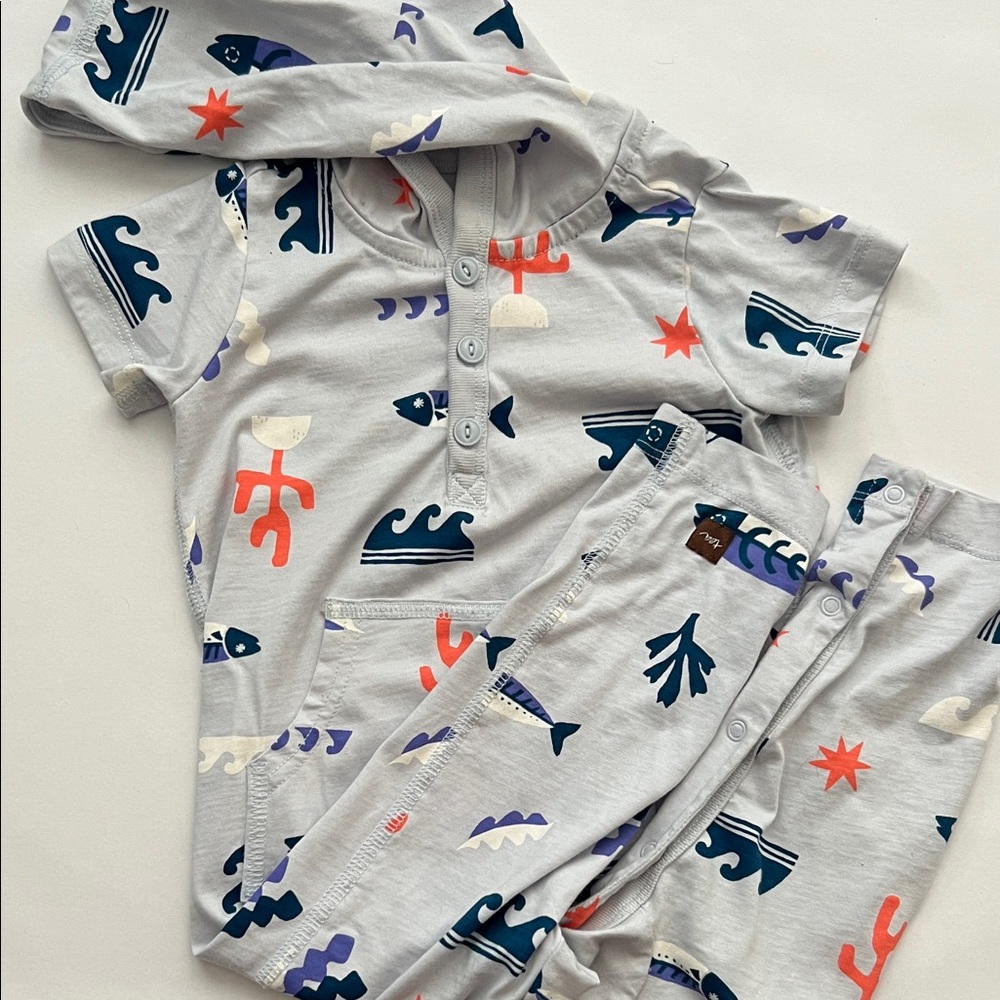 Tea Collection - Light Blue and Navy Soft Hooded One Piece